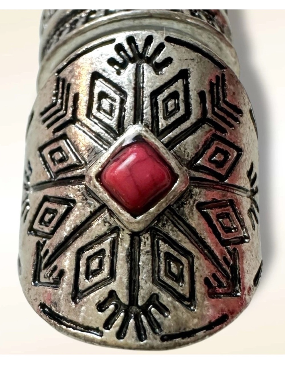 NEW, Free People Ring Set FP Silver Tone Red Stone Boho Stacking Womens Jewelry - Picture 3 of 7